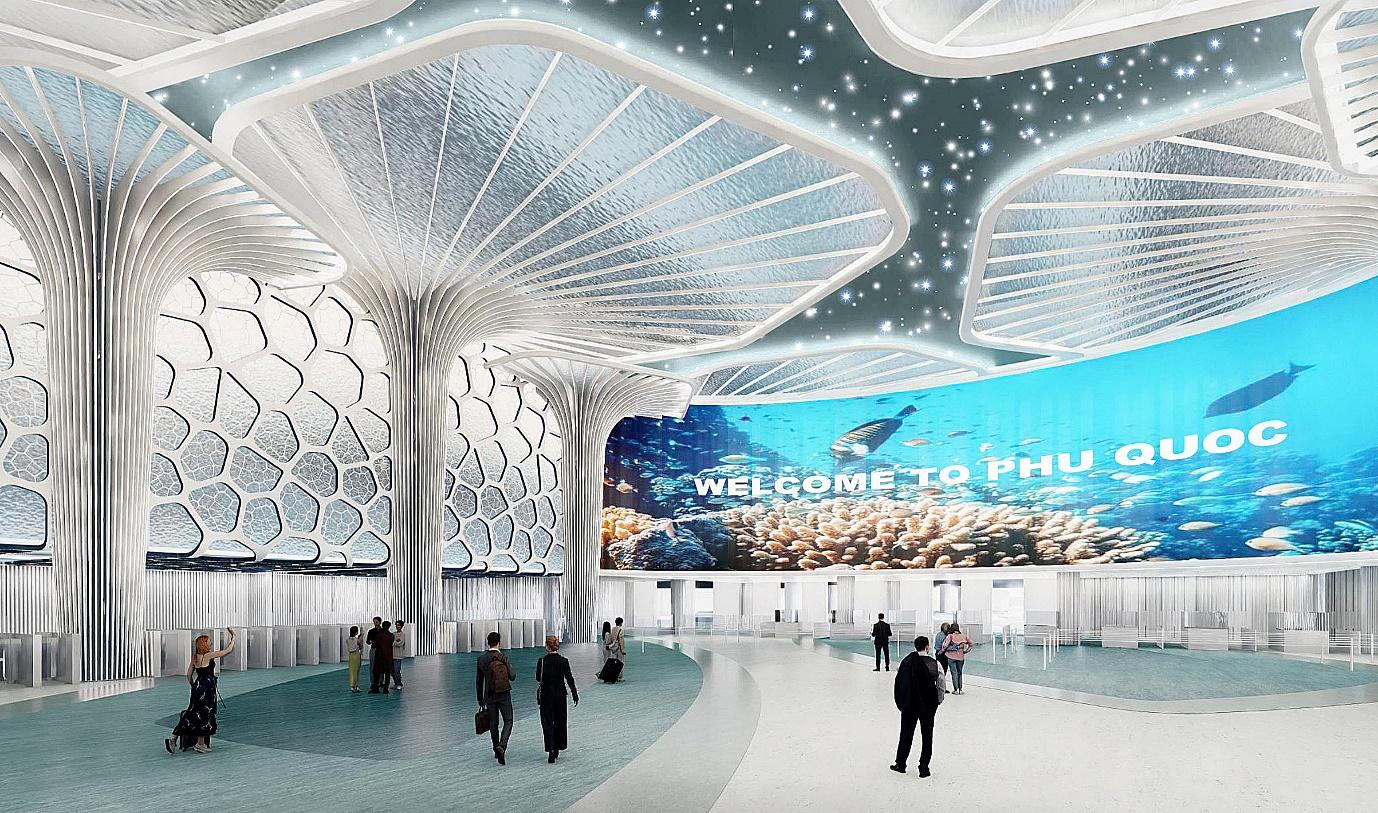  Thiết kế ấn tượng tựa như khung cảnh dưới lòng đại dương tại khu vực nhà ga đến. Ảnh: Aedas Interiors 