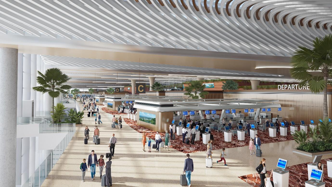 The modern self-service check-in area helps ease terminal operations and enhances the passenger experience.