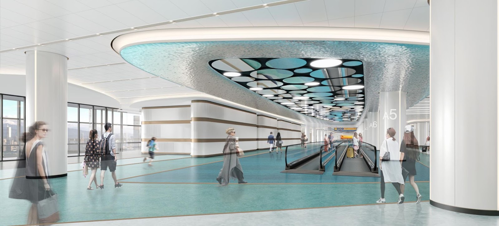 The striking design evokes an undersea landscape in the arrivals hall. Photo: Aedas Interiors.