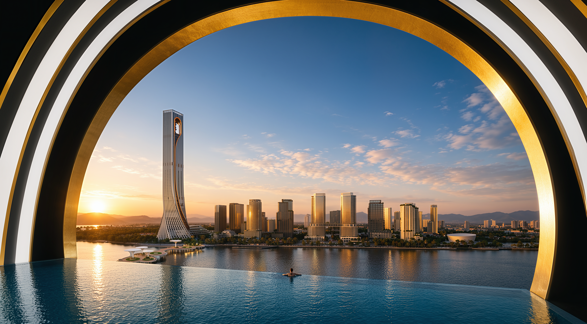  Sun Galaxy Complex với thiết kế độc đáo, với khu bể bơi chung sở hữu tầm nhìn “ôm trọn” đại đô thị Da Nang Downtown bên sông Hàn. 